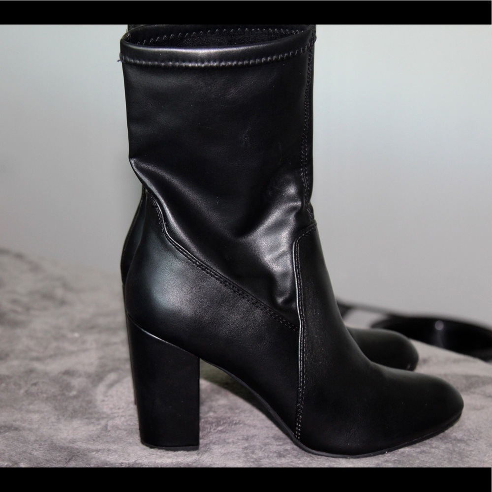 Trendy black faux leather booties